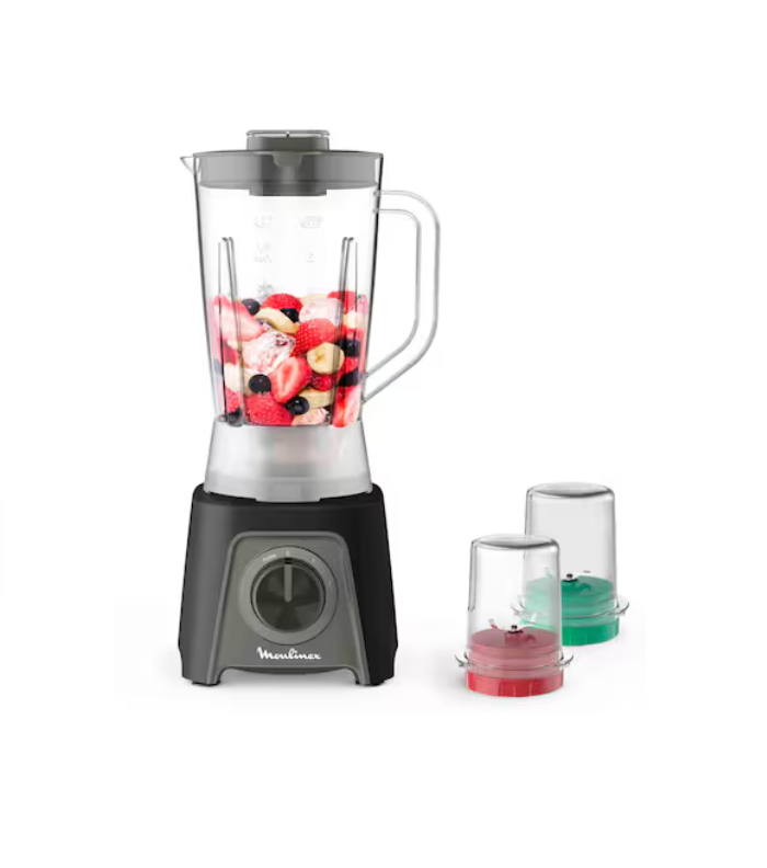 Moulinex Blendeo, 450W, 1.5L, 2 attachments: Grinder & Chopper + Extra Jar & Blade, Black Finish, Made in Egypt - LM2CR8M1