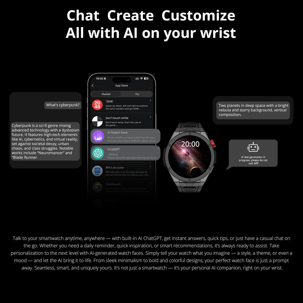 AIWR smart Watch, Black color, Cynex