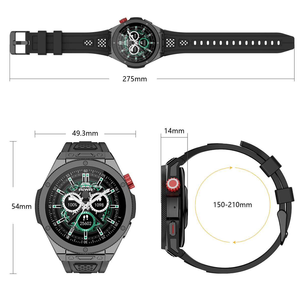 AIWR smart Watch, Black color, Cynex