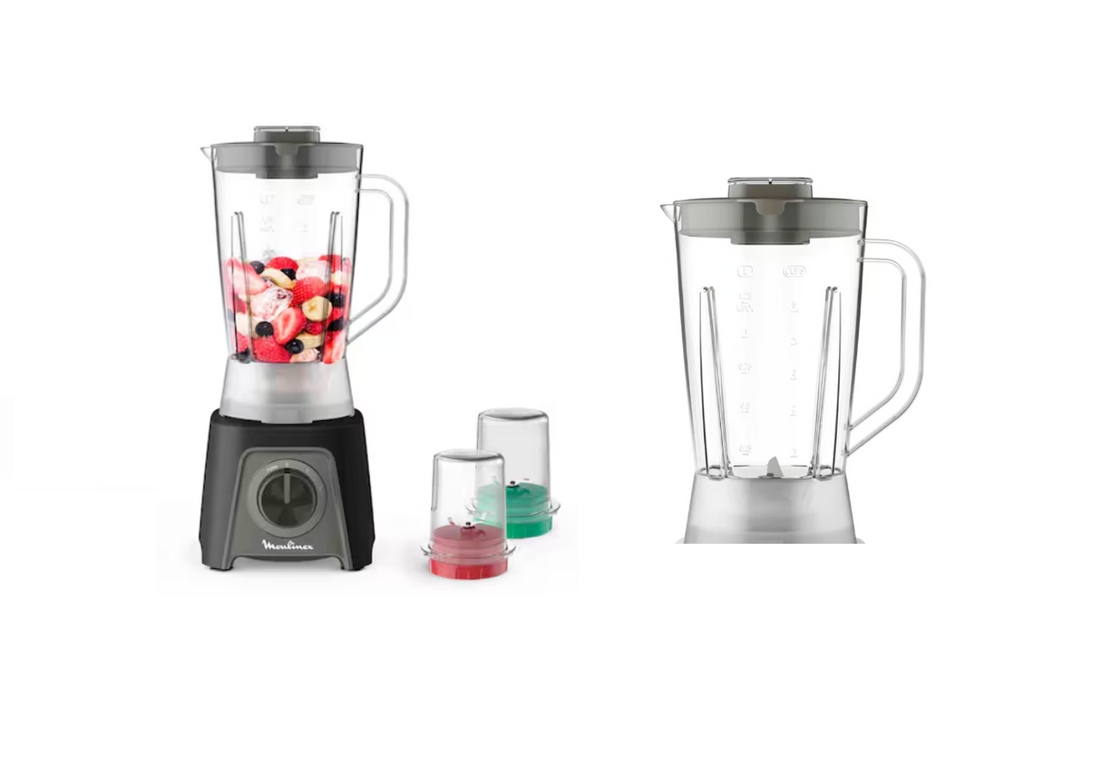 Moulinex Blendeo, 450W, 1.5L, 2 attachments: Grinder & Chopper + Extra Jar & Blade, Black Finish, Made in Egypt - LM2CR8M1