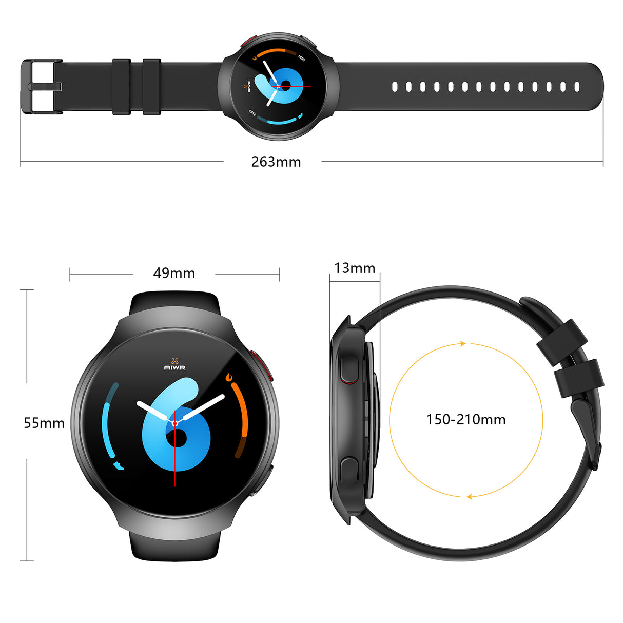 AIWR smart Watch, Black color, Orbit