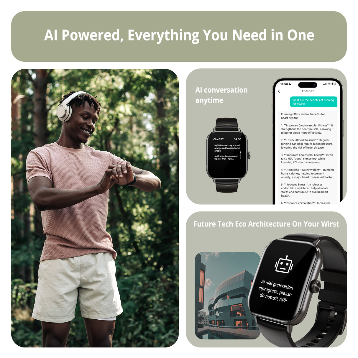 AIWR smart watch, Black Color - Peps 1S Black