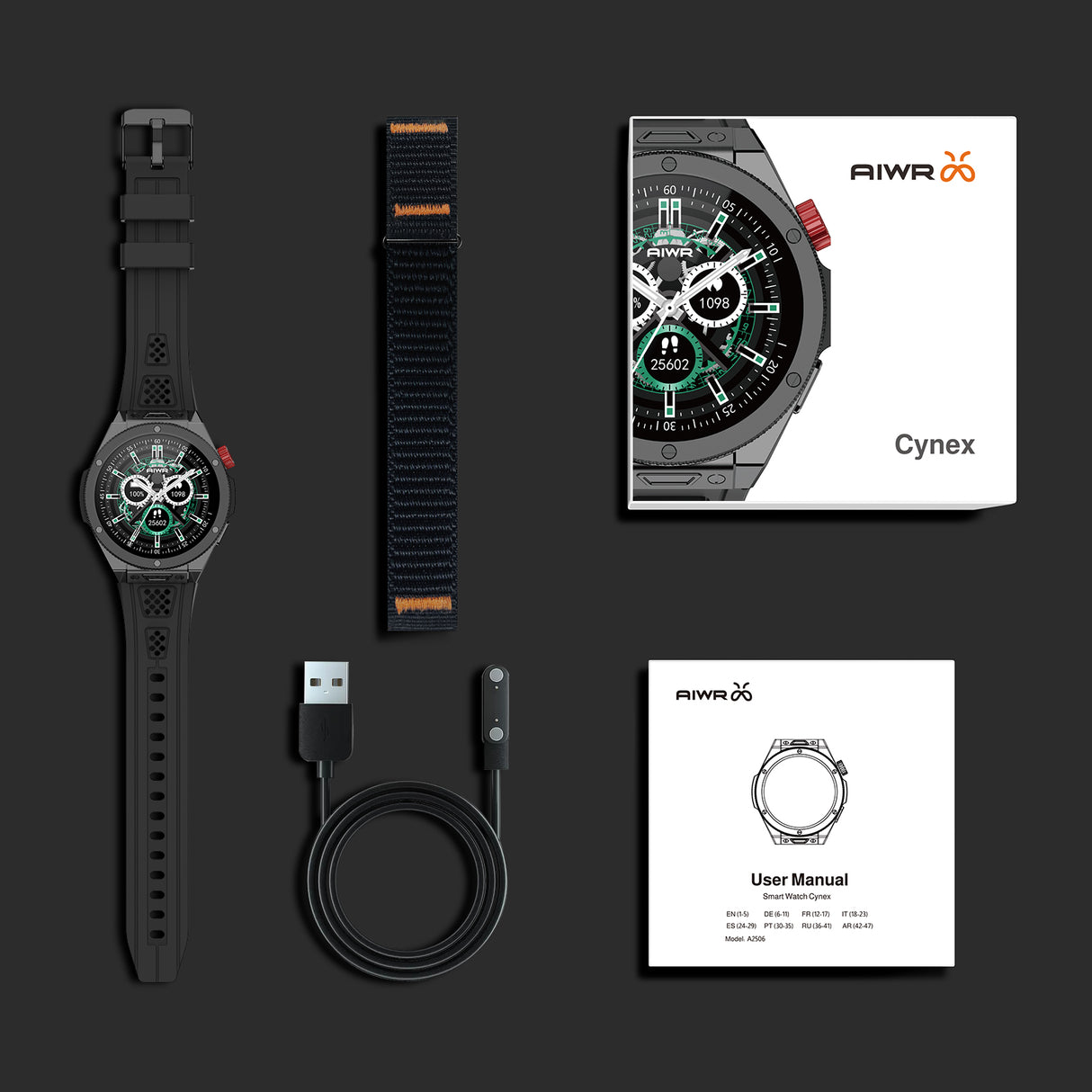 AIWR smart Watch, Black color, Cynex