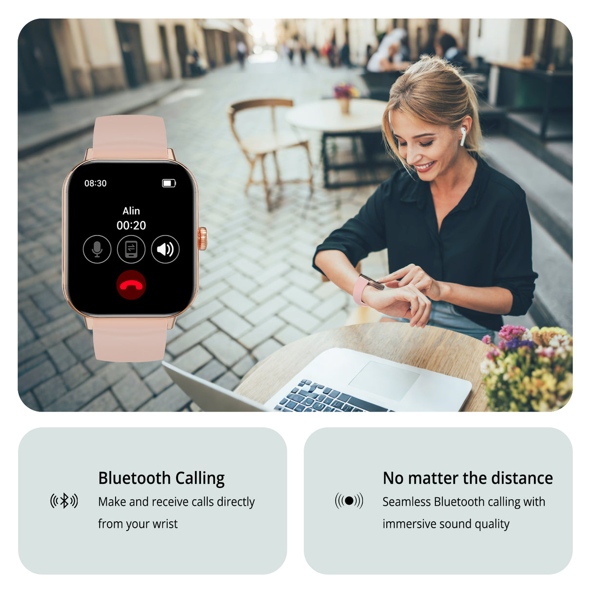 AIWR smart watch, Pink Color - Peps 1S Rose Gold