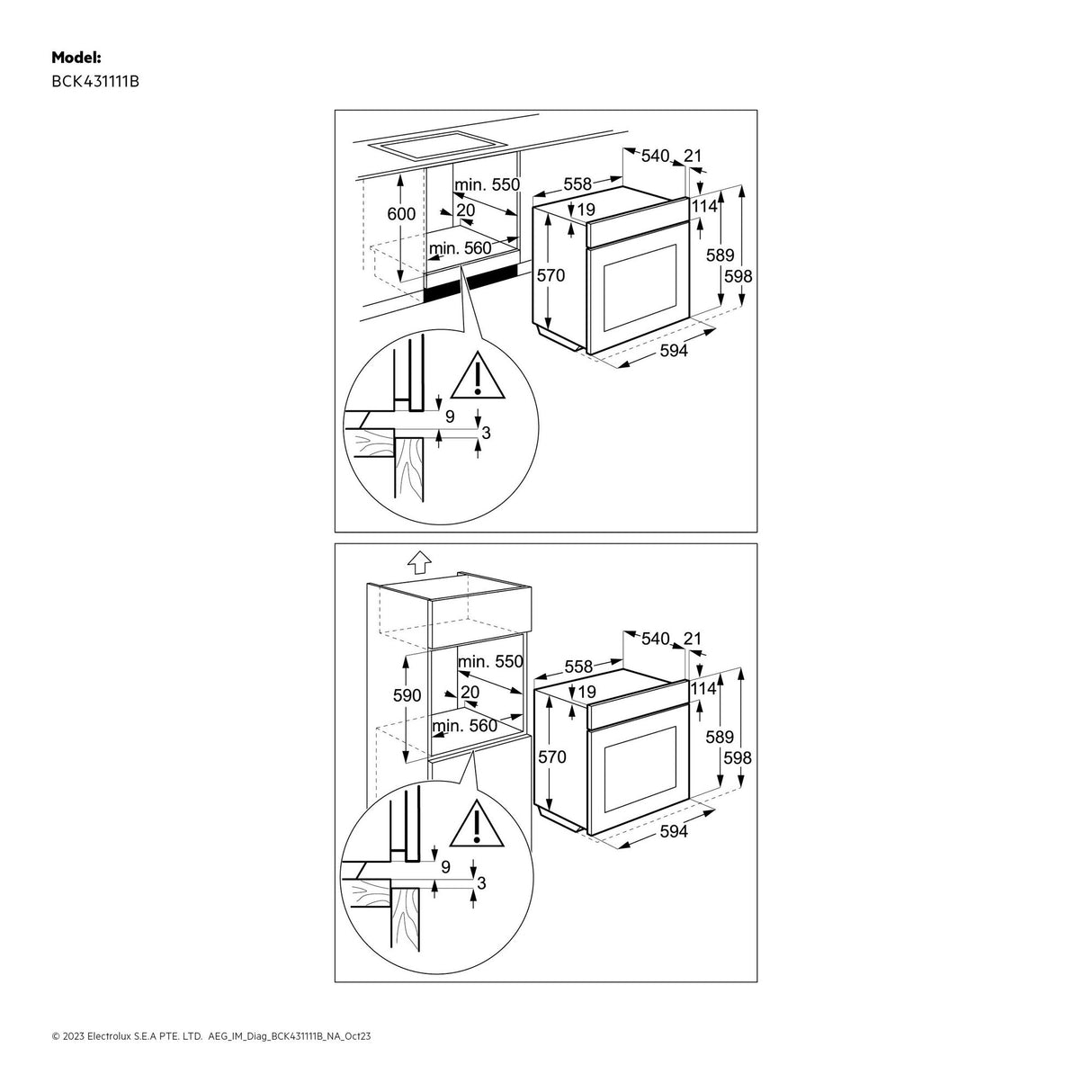AEG Built-in Electric oven, 60 cm, Black - BCK431111B