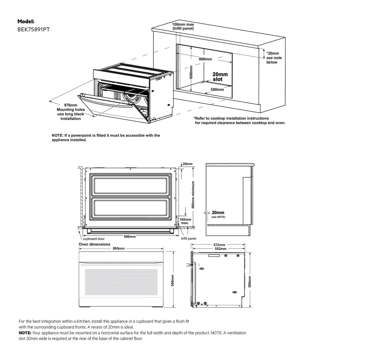 AEG - Built-in Sensecook Pyrolux oven, 90cm, Matte black, 125L - BEK75891PT