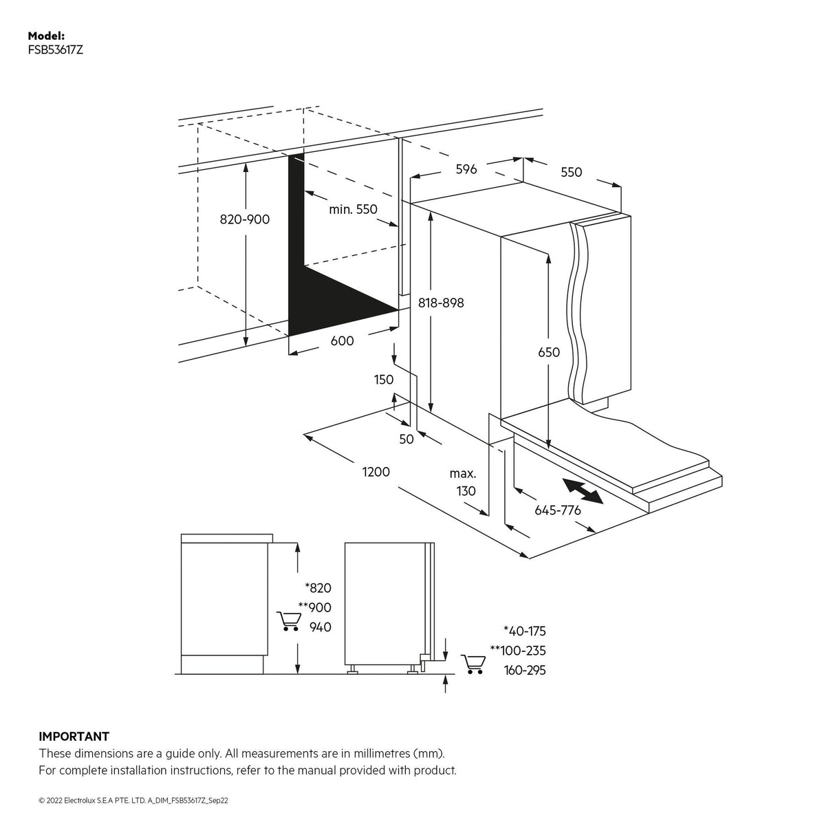 AEG Built-in dishwasher, 7 programs - FSB53617Z