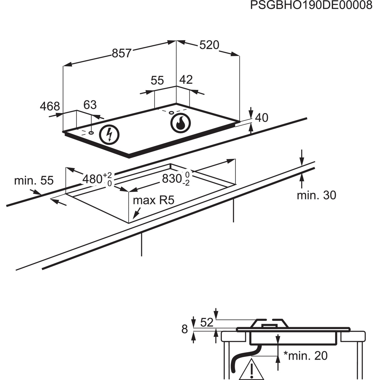 AEG Built-in Gas Hob, Safety, 90 cm - HGB95320SM