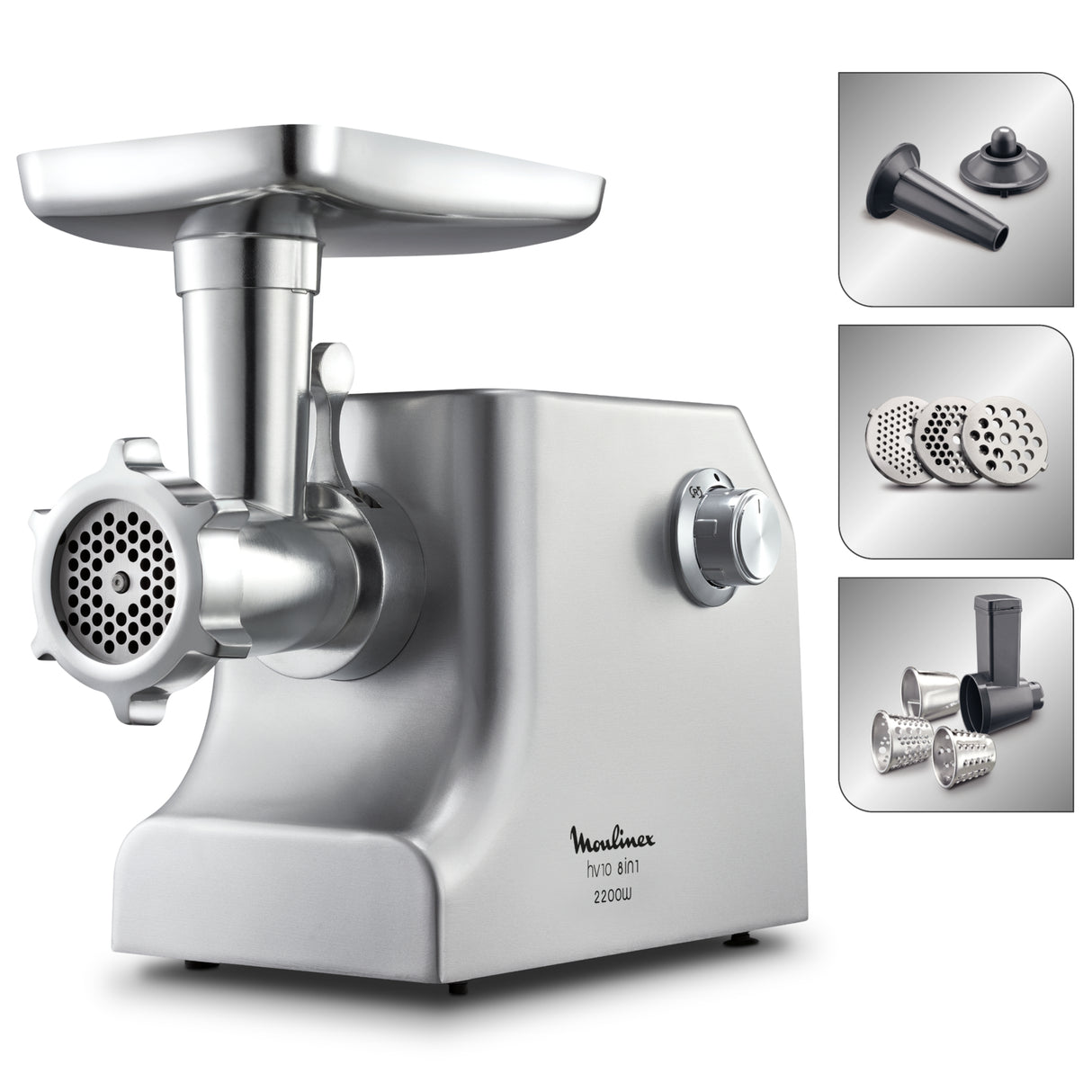Moulinex Meat Mincer HV10, 2200W, 3 Grids, with Kebbe & Shred Attachments - ME858DM0
