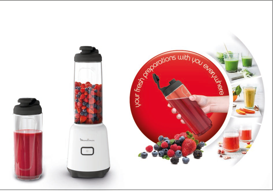 Moulinex Mix & Move Mini Blender Mixer, 0.6L, 300W, White - LM15F127