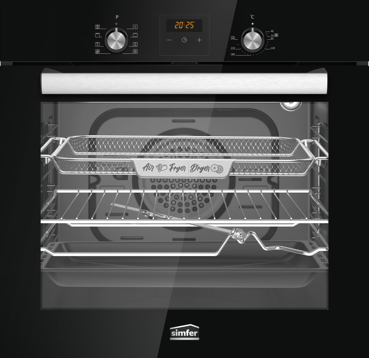 Simfer - Built-in electric oven, 60cm, 66L, Tempered Black Glass - SMFELC60D