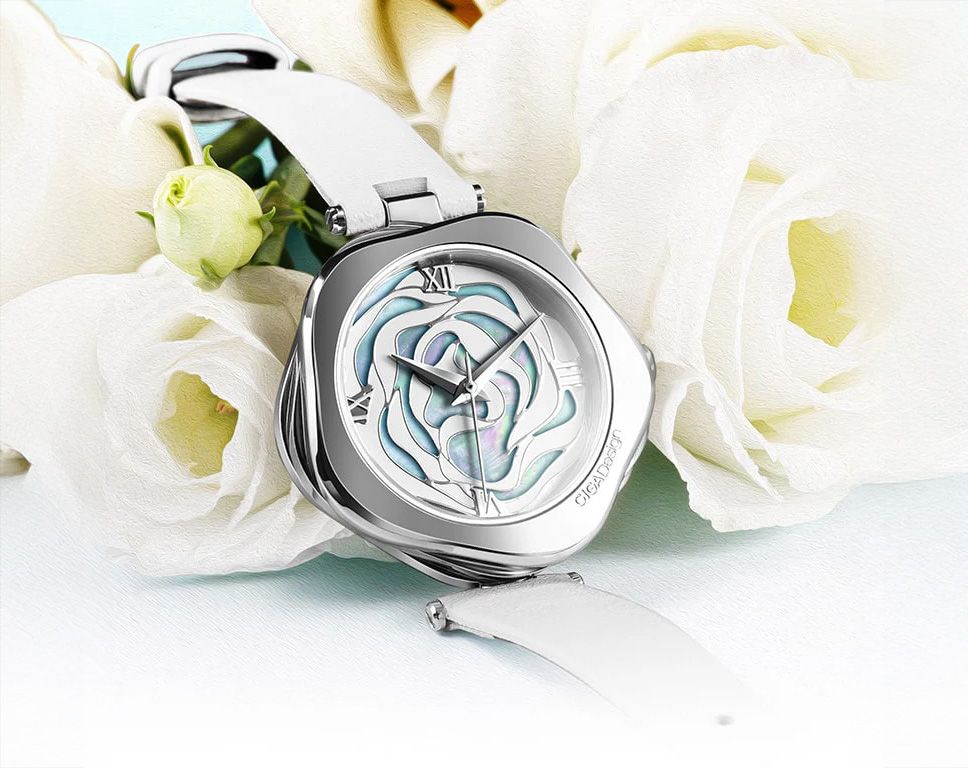 CIGA Design R-Series Danish Rose Quartz Leather Wristwatch R012-SISI-W1