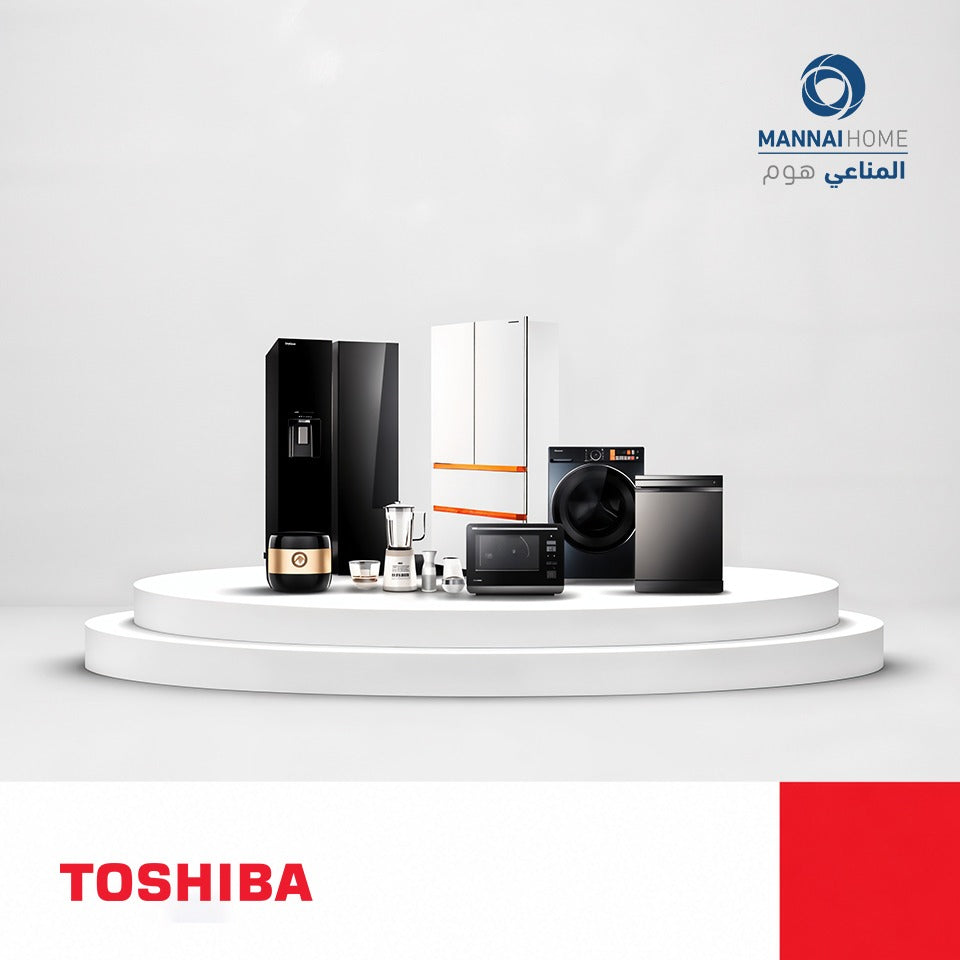 Toshiba kitchen appliances including washing machine, dishwasher and cooking range available at Mannai Home Qatar