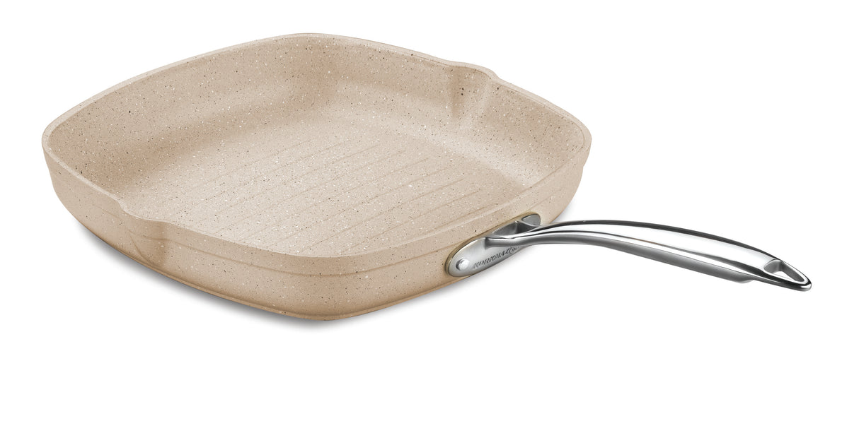 A1268 - Korkmaz Granita Square Grill Frypan 28X28Cm 3.0L, Beige & Silver