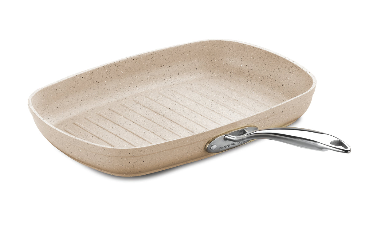 A1269 - Korkmaz Granita Rectangular Grill Frypan 35X25Cm 3.2L, Beige & Silver