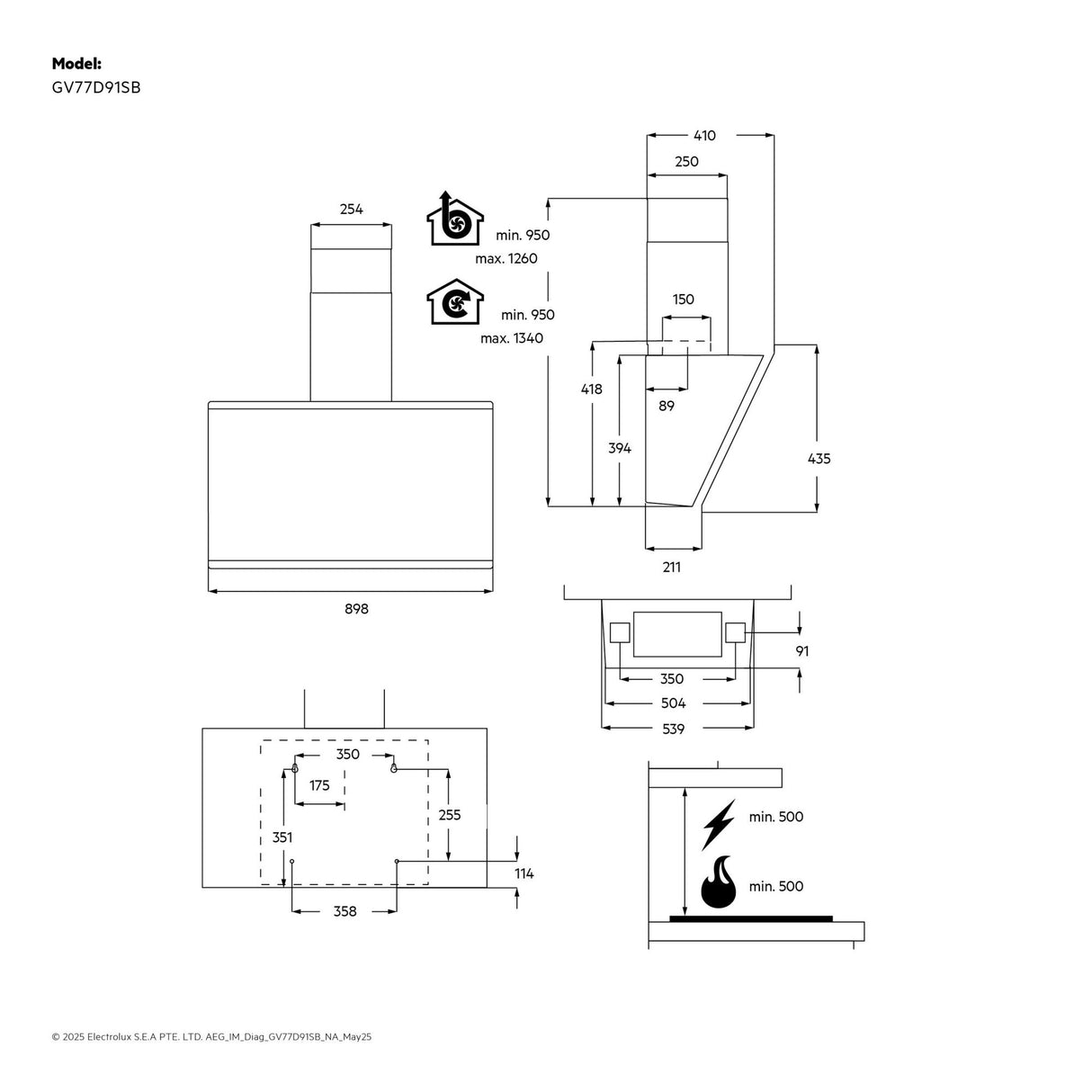 AEG - Chimney Hood, 90cm, touch on Glass, Black - GV77D91SB