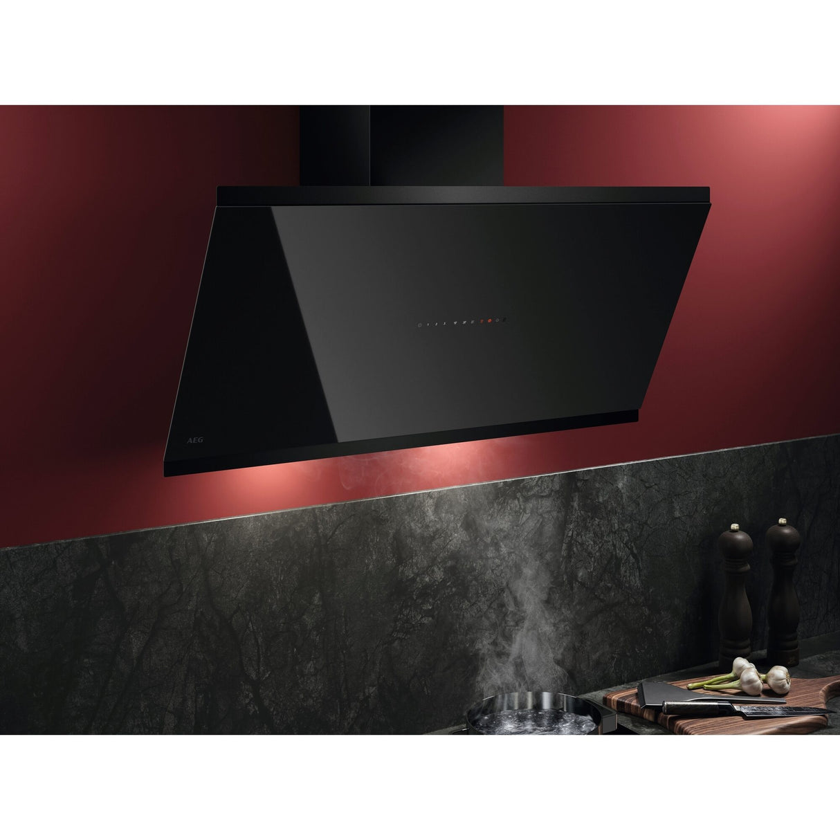 AEG - Chimney Hood, 90cm, touch on Glass, Black - GV77D91SB