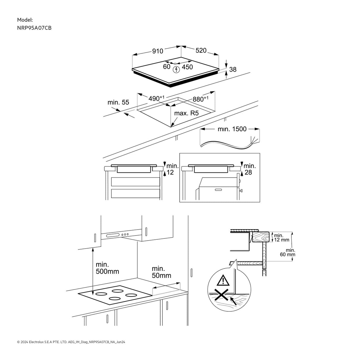 AEG - Built-in 90cm Radiant Hob Ceramic Glass Hob, Frameless, Touch control - NRP95A07CB