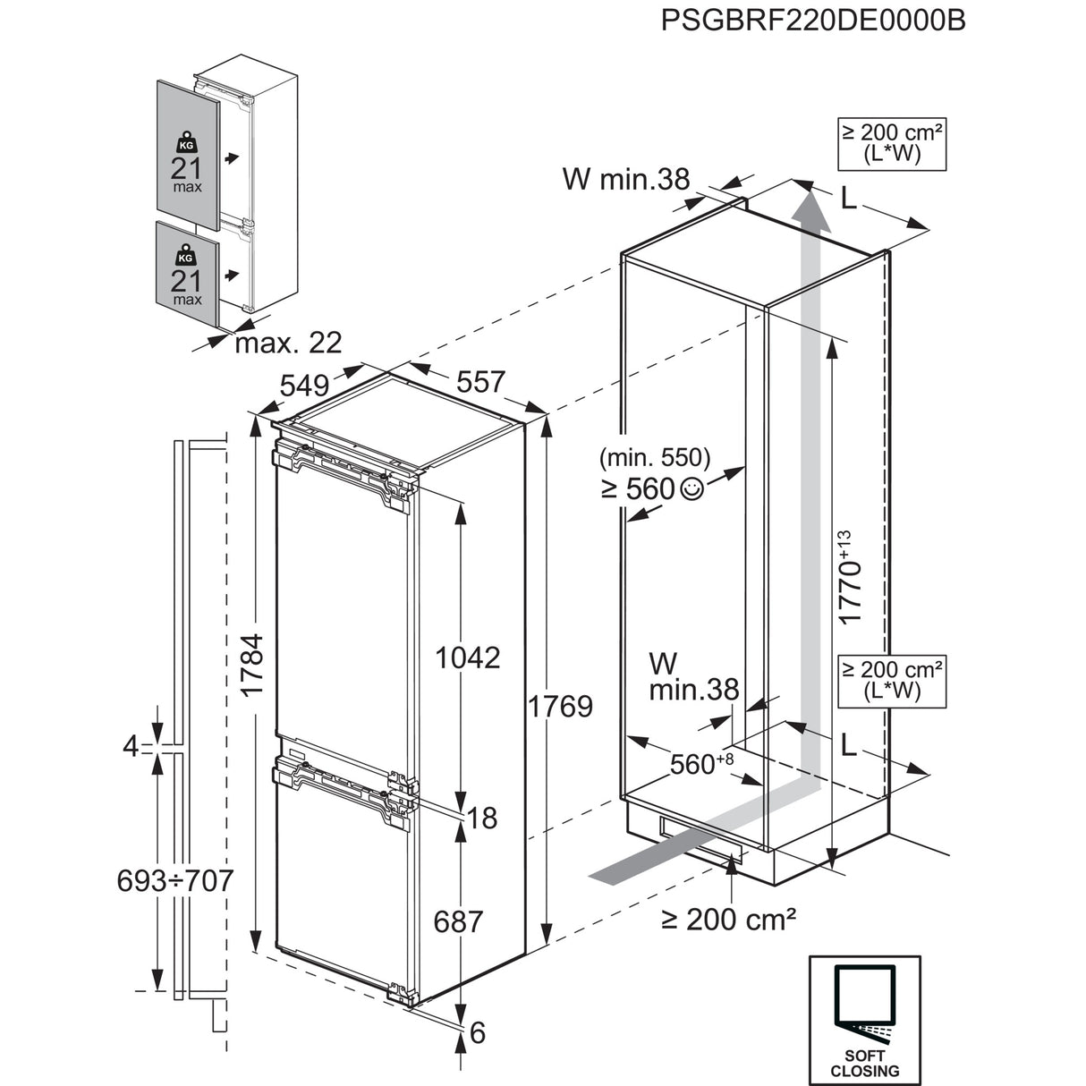 AEG - Built-in Fridge/Freezer combinations, No Frost - TSC8M189DC