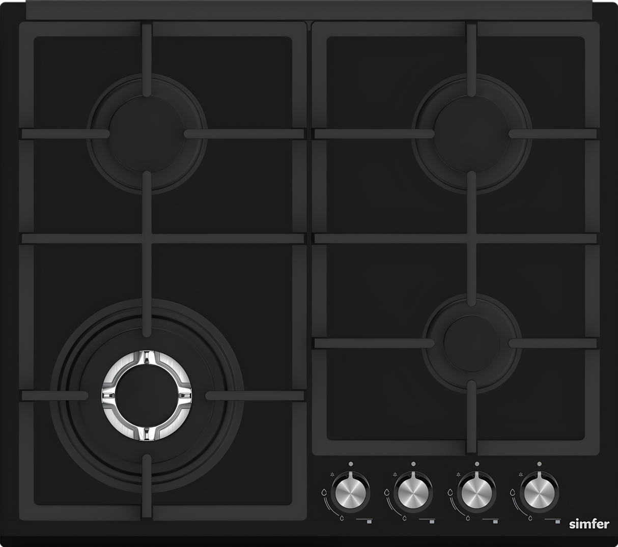 Simfer - Built-in Gas hob, 4 gas burners, Black Glass, 60cm - SMFBHGTR60